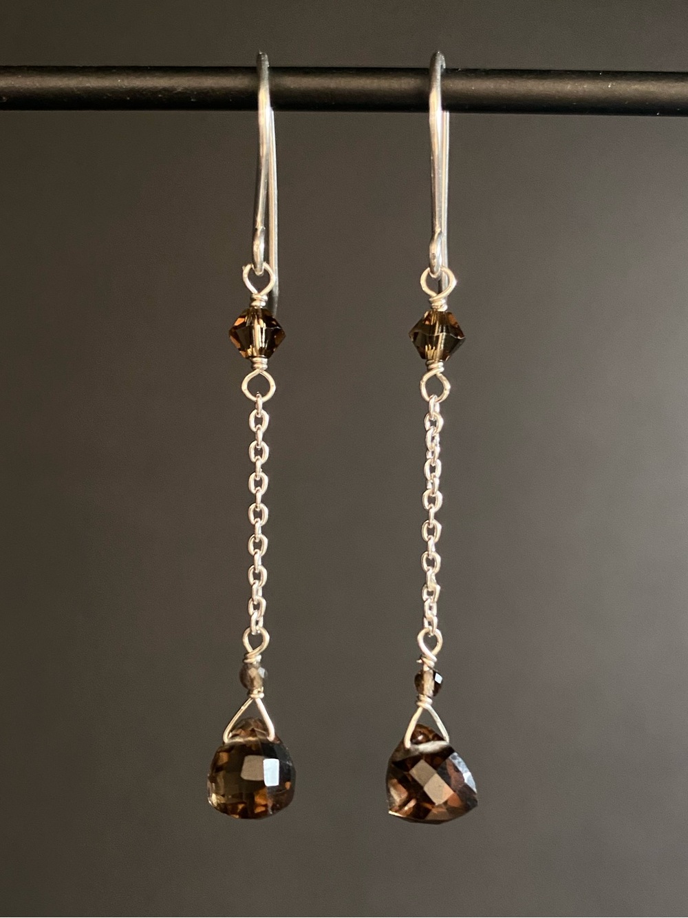 Sterling Silver & Smoky Quartz Dangle Earrings - Picture 4 of 4